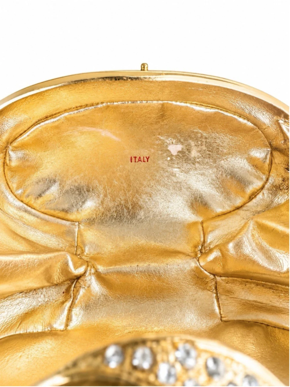 VINTAGE RODO ITALY GOLD MINAUDIERE RHINESTONE CLASP EVENING CLUTCH BAG